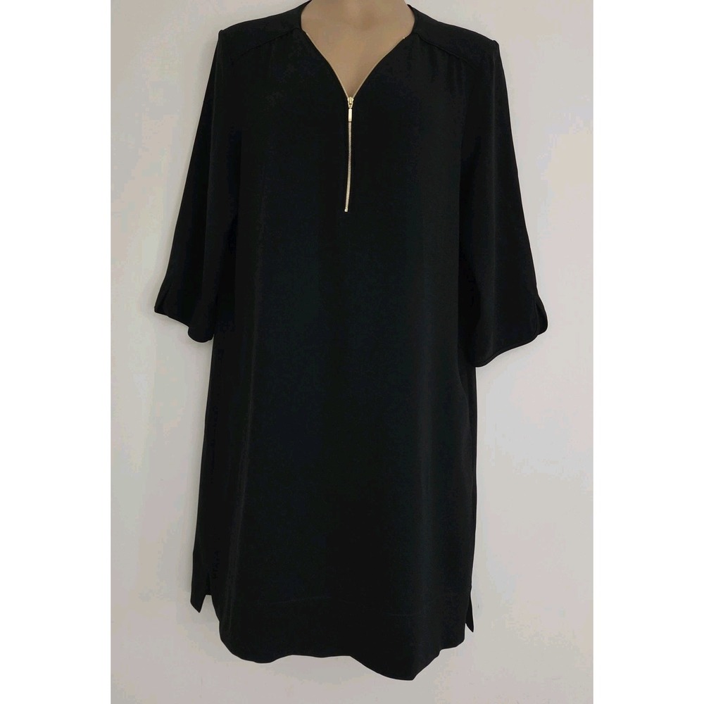 Gerard Darel Black gold front-zip Shift Dress Size 10 (42)